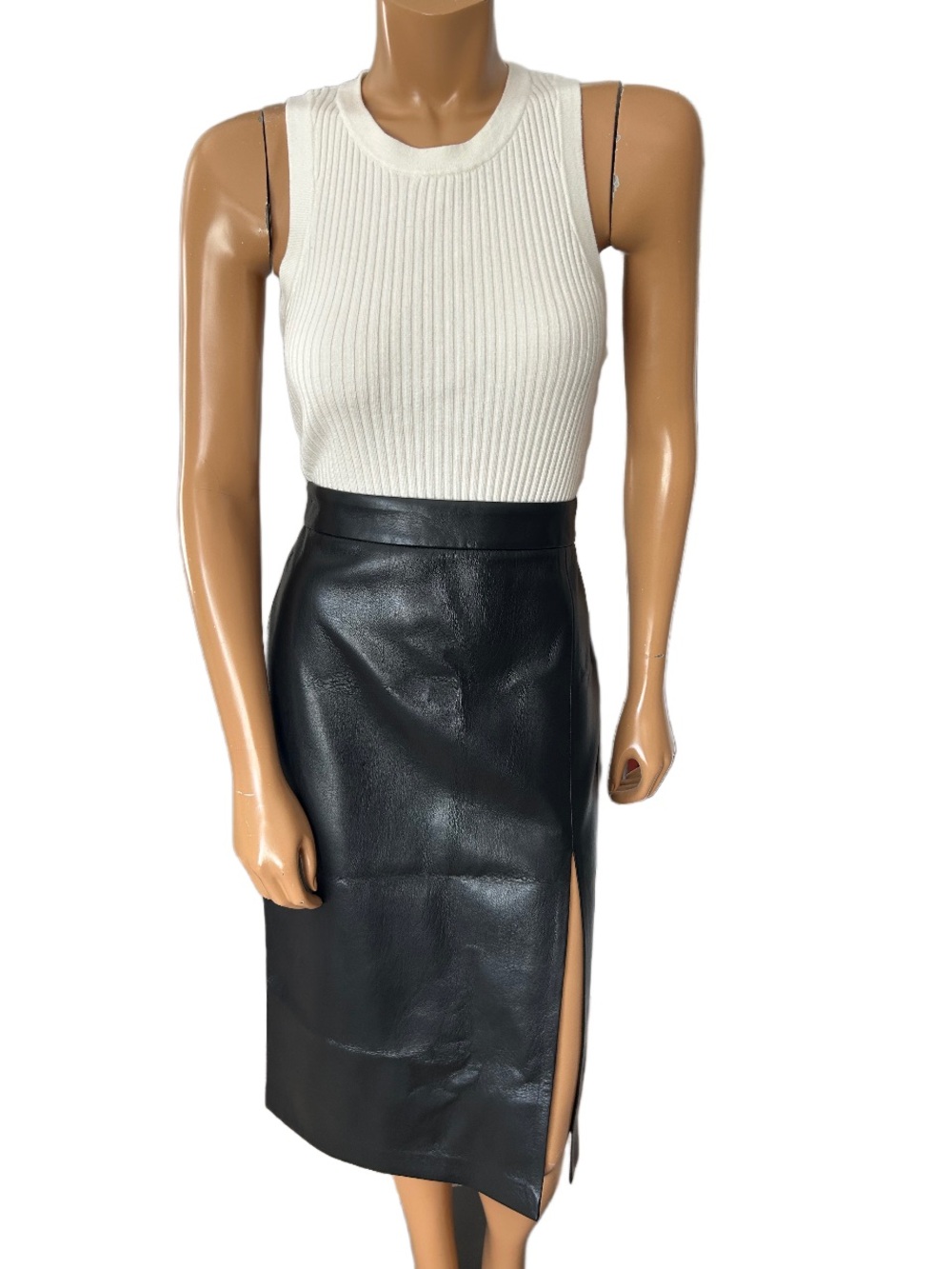 Wilfred Black Faux Leather Pencil Skirt with Side Slit